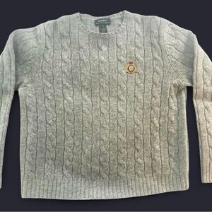Ralph Lauren Gray Cable Knit Wool Crewneck Sweater